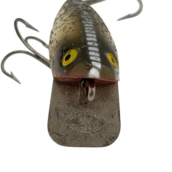 Vintage Shakespeare Glo Pup Wood Fishing Lure Honor Built Natural Silver Flake - Picture 6 of 8